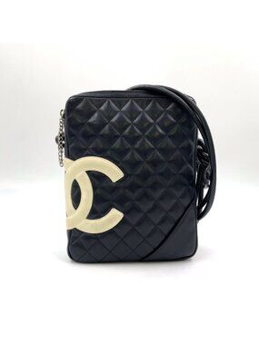 Chanel Cambon Line Leather Enamel Beige Shoulder Bag Silver